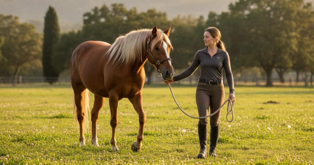Groundwork med hest hvor træning fra jorden udføres med grime og fokus på samarbejde